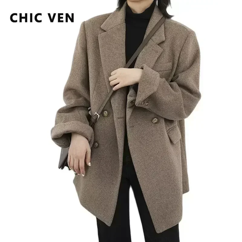 Wool Blend Mid-Length Coat with Warmth for Women During Autumn and Winter - Image 2