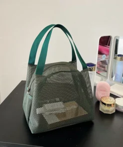 Large Capacity Mesh Travel Toiletry and Makeup Bag with Handle