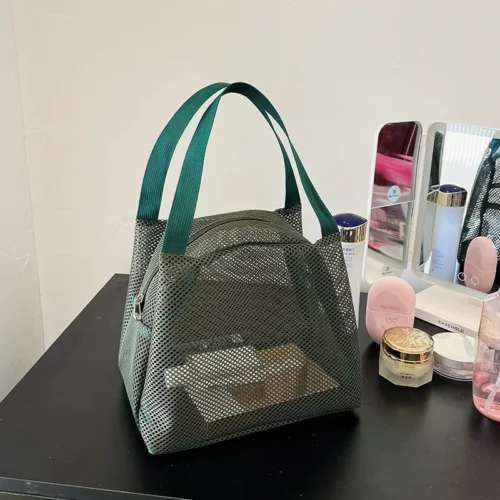 Large Capacity Mesh Travel Toiletry and Makeup Bag with Handle