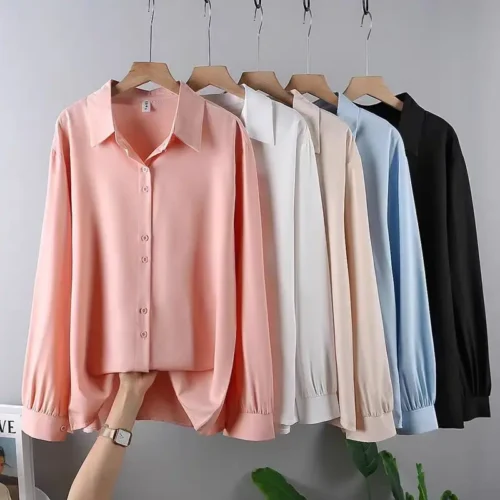 2025 Autumn New Casual Chiffon Shirt Women Shirts Fashion Female Long Sleeve Loose Solid Blouse Tops Office Lady Clothes Popular