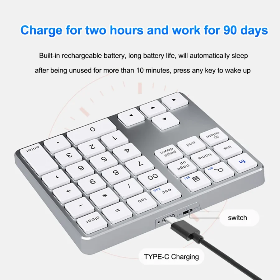 Dual Mode Numeric Keypad 2.4G Wireless Keyboard Dual Bluetooth Keyboard Digital Keyboard 300mAh Battery Rechargeable Numpad - Image 3