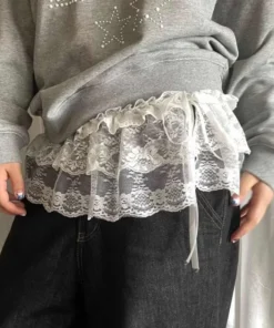 Korean Lace Mini Layered Skirt for Women - High Waist, Ruffled Design, Streetwear Style