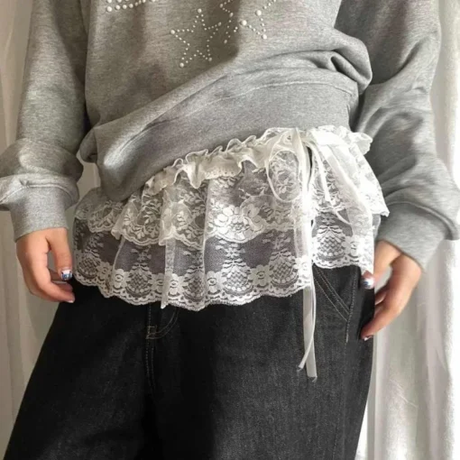 Korean Lace Mini Layered Skirt - High Waist Ruffled Design for Women in Streetwear Style - Image 7