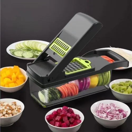 16-Piece Vegetable Slicer and Shredder Set with Basket – Food-Grade Cutter for Fruits and Vegetables