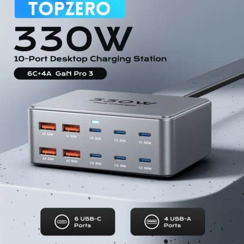 Anker 330W Multiport USB-C GaN Charger - Fast Charging for Laptops, iPhone 15/16, Samsung, and Tablets
