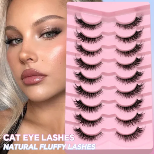 Fluffy Cat Eye Mink Lashes with D Curl and Clear Band for Natural Look - Image 3