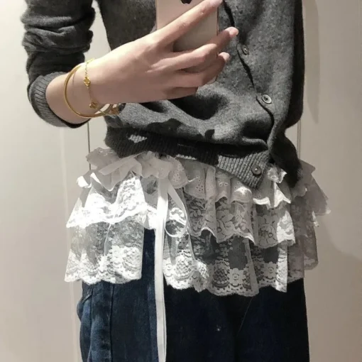 Korean Lace Mini Layered Skirt - High Waist Ruffled Design for Women in Streetwear Style - Image 3