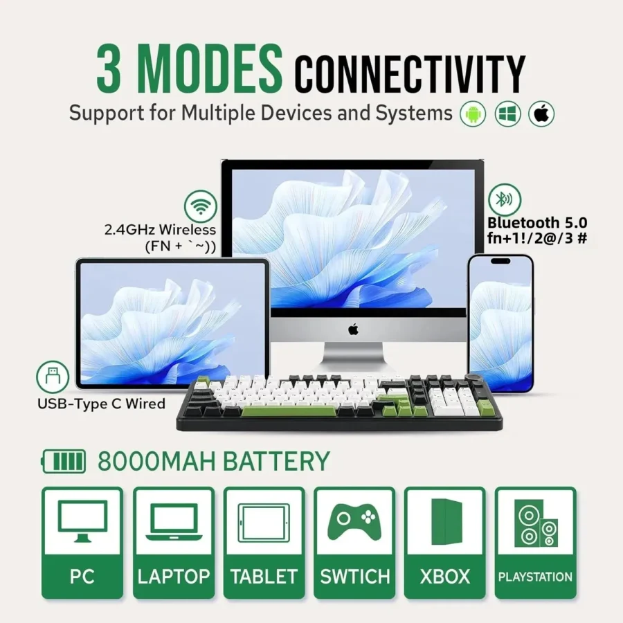 AULA F99PRO Gaming Mechanical Keyboard 99 Key Three Mode Wireless Hot Swappable Gasket Structure Custom Keyboard with Media Knob - Image 6