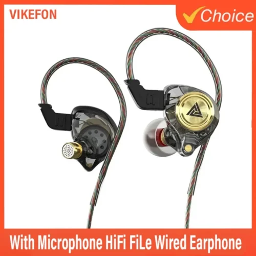 QKZ Wired Earphones with Microphone – HiFi Bass Headphones for Sports and Gaming