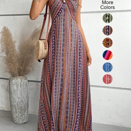 Boho Style Women's Backless Summer Dress with Side Split