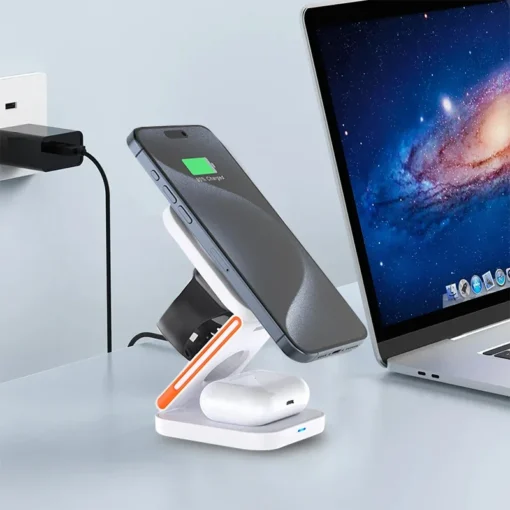 3-in-1 Foldable Magnetic Wireless Charging Station with Fast Charging for iPhone, Apple Watch, and AirPods - Image 4