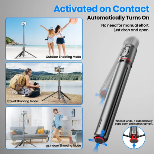 Portable Tripod with Auto Pop-Open Design and Bluetooth Remote for Smartphones - Image 5