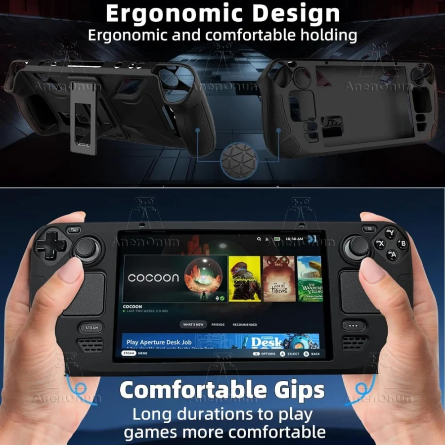 Steam Deck/Steam Deck OLED Full Fit Protective Case w/Folding Stand Base Shockproof Anti-Scratch Non-Slip Silicone Soft Cover - Image 4