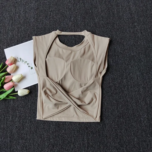Alternative view of Sexy Short Yoga Top Backless Fixed Chest Pad Sports T-shirt Vest Women's Tight Quick Drying Slimming Yoga Suit Top Clothing