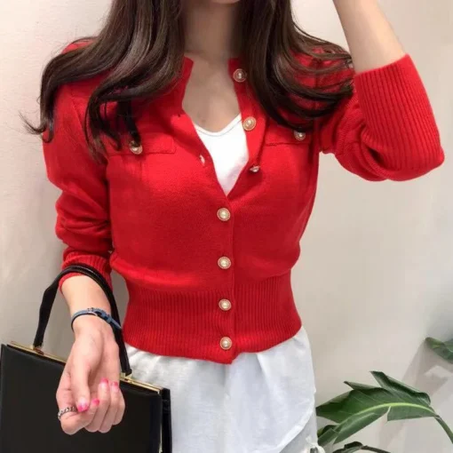 Knitted Cardigan Coat with Single Breasted Design for Women in Slim Chic Style - Image 4