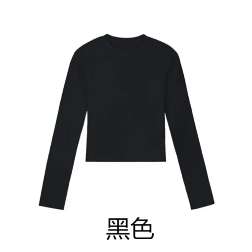 Cotton O Neck Long Sleeve Shirt Women Cropped Casual Slim Fit Tops for Autumn - Image 3