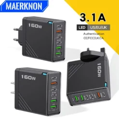160W USB-C Fast Charging Wall Charger with Multi-Port EU/US Plug for iPhone, Samsung, and Huawei
