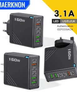 160W USB-C Fast Charging Wall Charger - Multi-Port EU/US Plug for iPhone, Samsung, and Huawei