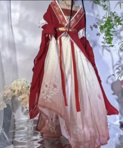 Elegant Women's Traditional Chinese Hanfu Dress with Big Sleeves - Embroidered Autumn/Winter Costume