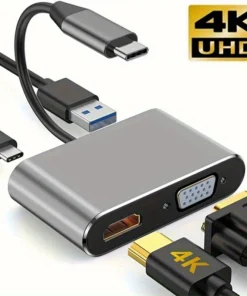 4 in 1 USB C Hub Multiport Adapter Docking Station Type C to 4K HDTV VGA 100W PD Fast Charge Splitter for MacBook Pro/Air Laptop