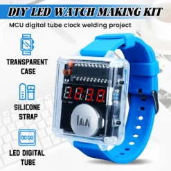 DIY Electronic Watch Kit with LED Digital Tube Display in Transparent Case for Creative Soldering Projects