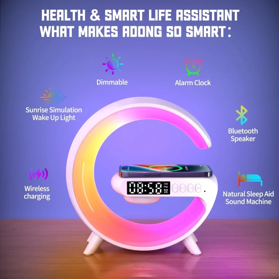 Wireless Charger Stand with RGB Light and Alarm Clock for iPhone and Samsung - Fast Charging Dock Station - Image 3