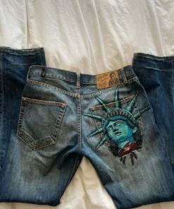 Alternative view of Statue of Liberty High Waist Wide Leg Jeans for Women - Vintage Denim Pants