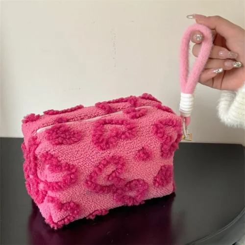 Alternative view of Plush Love Print Makeup Bag with Handle - Soft Travel Cosmetic Organizer