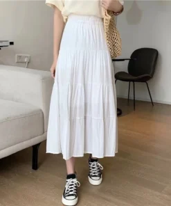 Vintage High Waist A-Line Skirt for Women - Chic Patchwork Design in Black and White