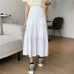 Vintage A-Line Skirt with Chic Patchwork Design in Black and White for Women - White, One Size
