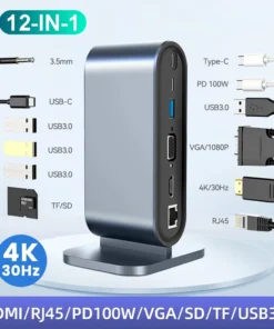 USB C Docking Station PD 100W USB C HUB Type C to HDMI-Compatible Adapter 4K 30Hz VGA RJ45 USB 3.0 HUB USB Splitter for MacBook