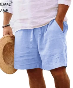 New Mens Cotton Solid Color Short Lightweight Gym Pants Linen Beach Shorts Men Jogging Sport Large Short Homme