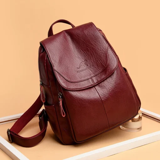 Large Capacity PU Leather Rucksack for Women - Vintage School and Travel Backpack - Image 2