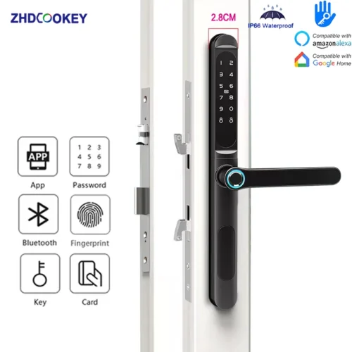 Slim Waterproof Smart Lock - 2.8CM, Fingerprint and Password Access, Compatible with TTlock App and Alexa