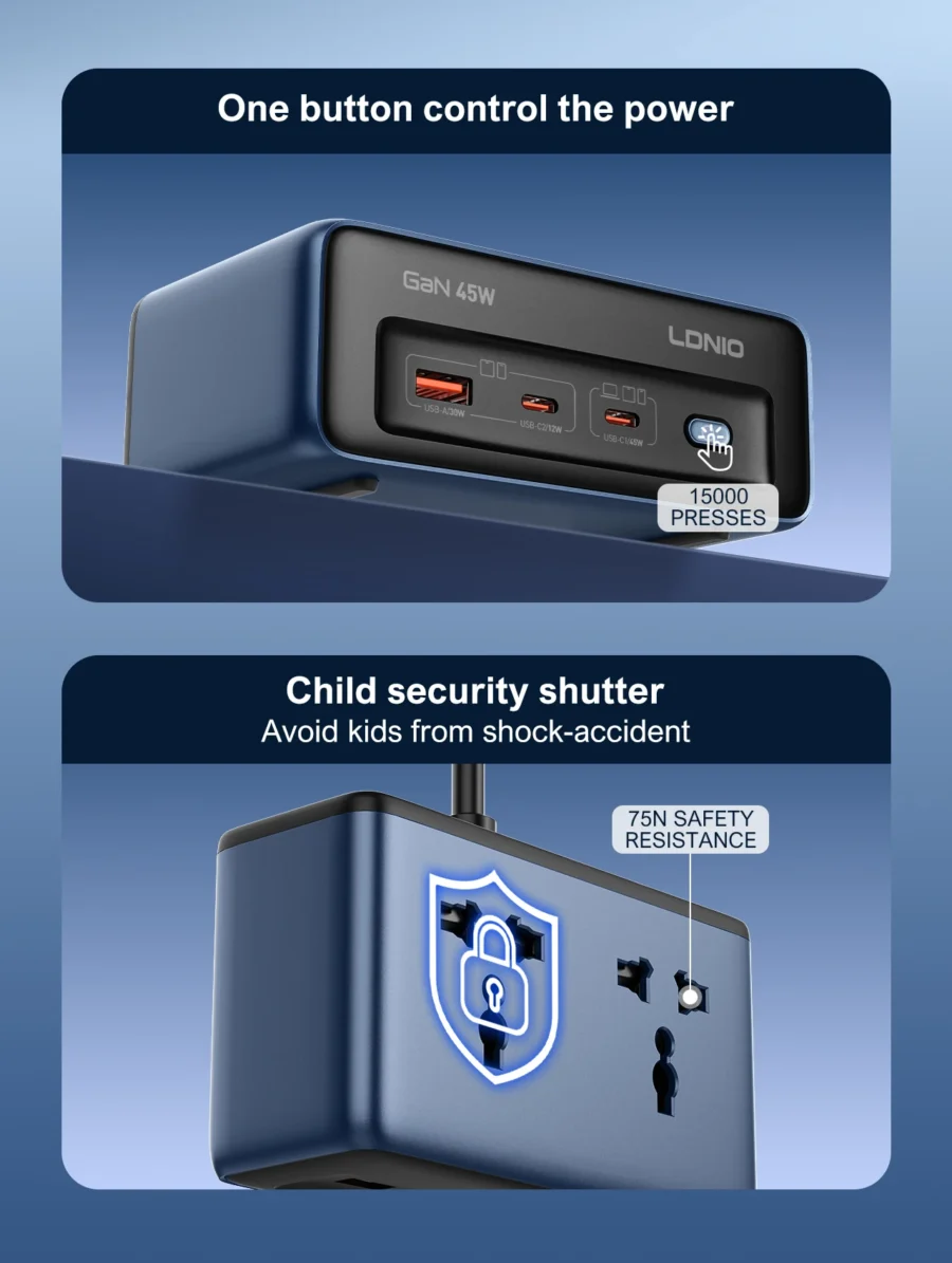 LDNIO Fast Charger Cube Power Strip 2M Electric Extension Power Cord 45W Type C Charging Station Us UK Eu Kr Usb Plug Adapter - Image 4