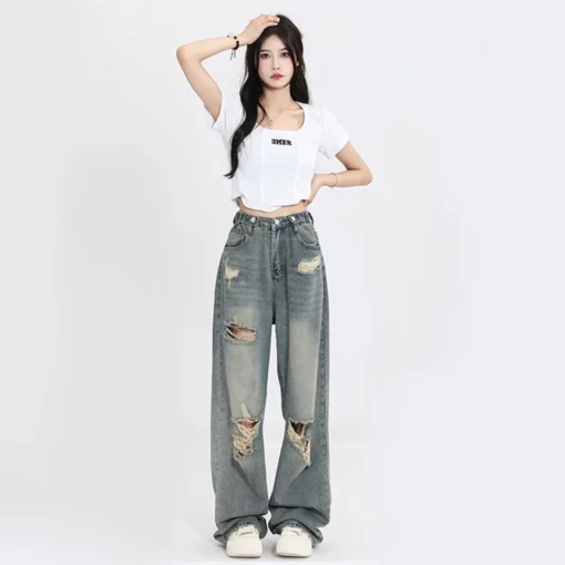 Wide-Leg High Waist Loose Fit Jeans for Women by American Retro - Image 3