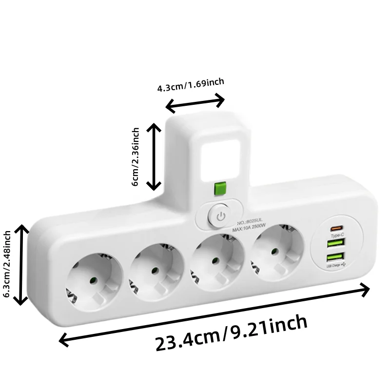 EU Plug AC Power Strip Multiprise Wall Mounted Socket Universal Network Filter USB Ports Separate Switch light Adapter - Image 6