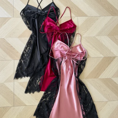 Alternative view of New style Women's Lace Splicing Nightdress Sexy Fashion Pajamas Simple And Comfortable Suitable For Parties And Home