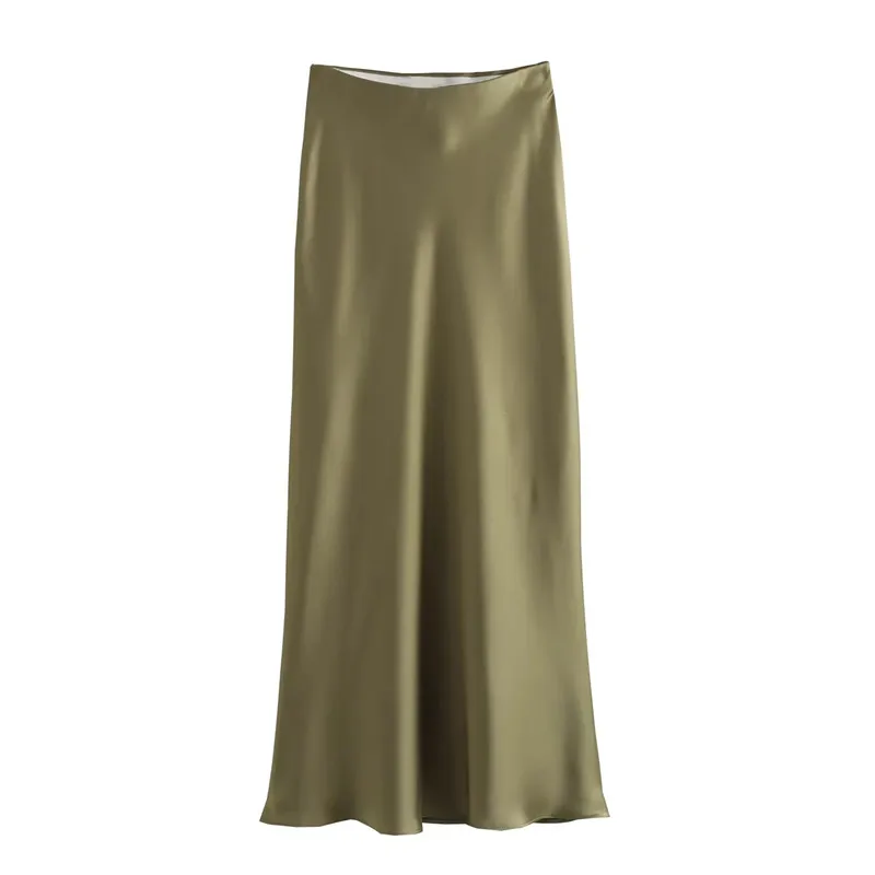 High Waist Satin Midi Skirt - Elegant Black Long Skirt for Women - Image 6