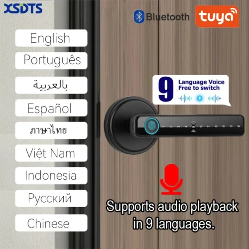 Tuya Smart Digital Door Lock with Fingerprint and Keypad Entry - 9 Languages Audio Playback