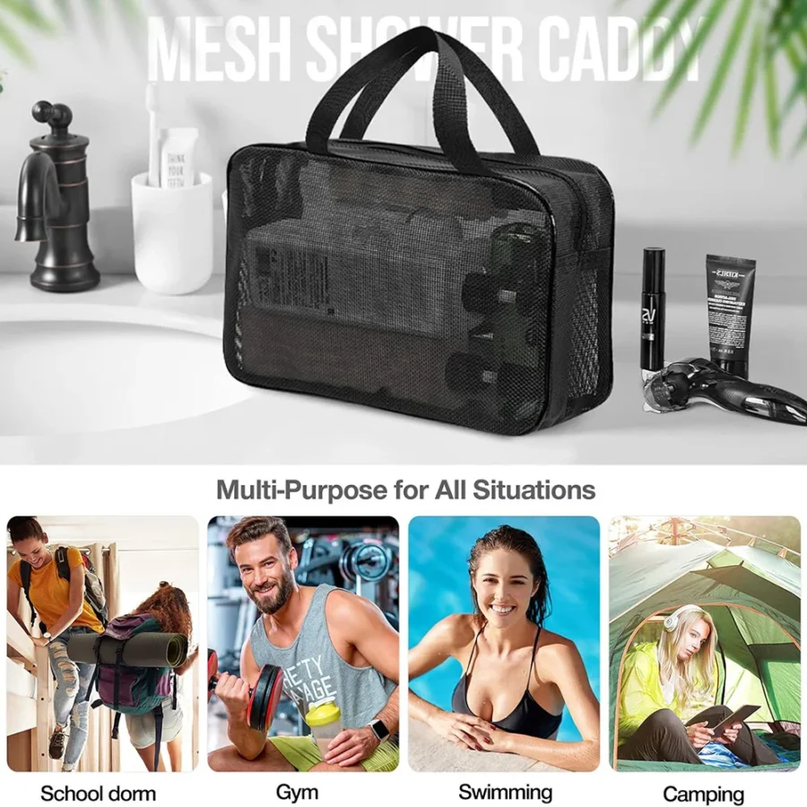 Mesh Shower Caddy Tote Bag - Large Capacity Cosmetic and Toiletry Organizer - Image 5