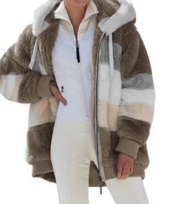 Alternative view of Warm Oversized Hooded Jacket for Women – Plush Coat with Pockets, Autumn/Winter Streetwear