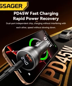 Alternative view of Essager 100W Car Charger USB C Quick Charge PD 45W for iPhone 15 pro 14 Xiaomi Poco Samsung Galaxy S24 Fast Charger Charging