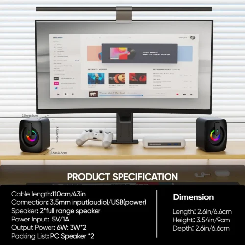 Alternative view of MacBook-Compatible Desktop Speakers with Microphone and 3.5mm AUX for Home Office