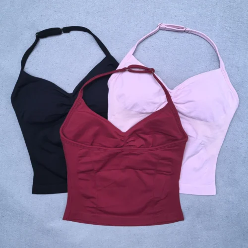 Alternative view of Adjustable Strappy Gym Top Backless Gym Clothes Women Scrunch Bra Removable Cups Yoga Tank Workout Outfits Tops Sports Vest