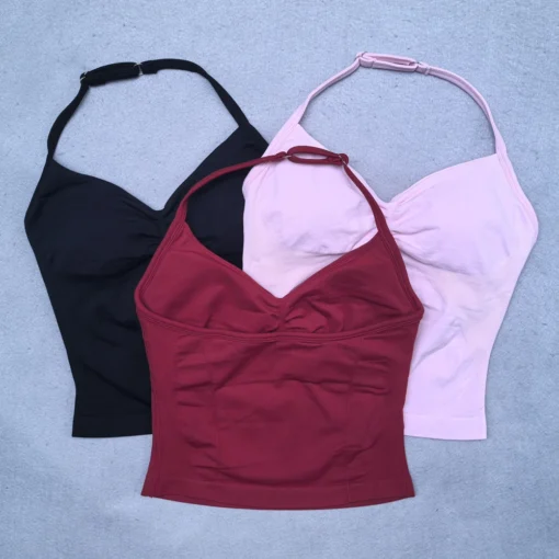 Adjustable Strappy Gym Top with Removable Cups for Women - Backless Scrunch Bra Yoga Tank - Image 2