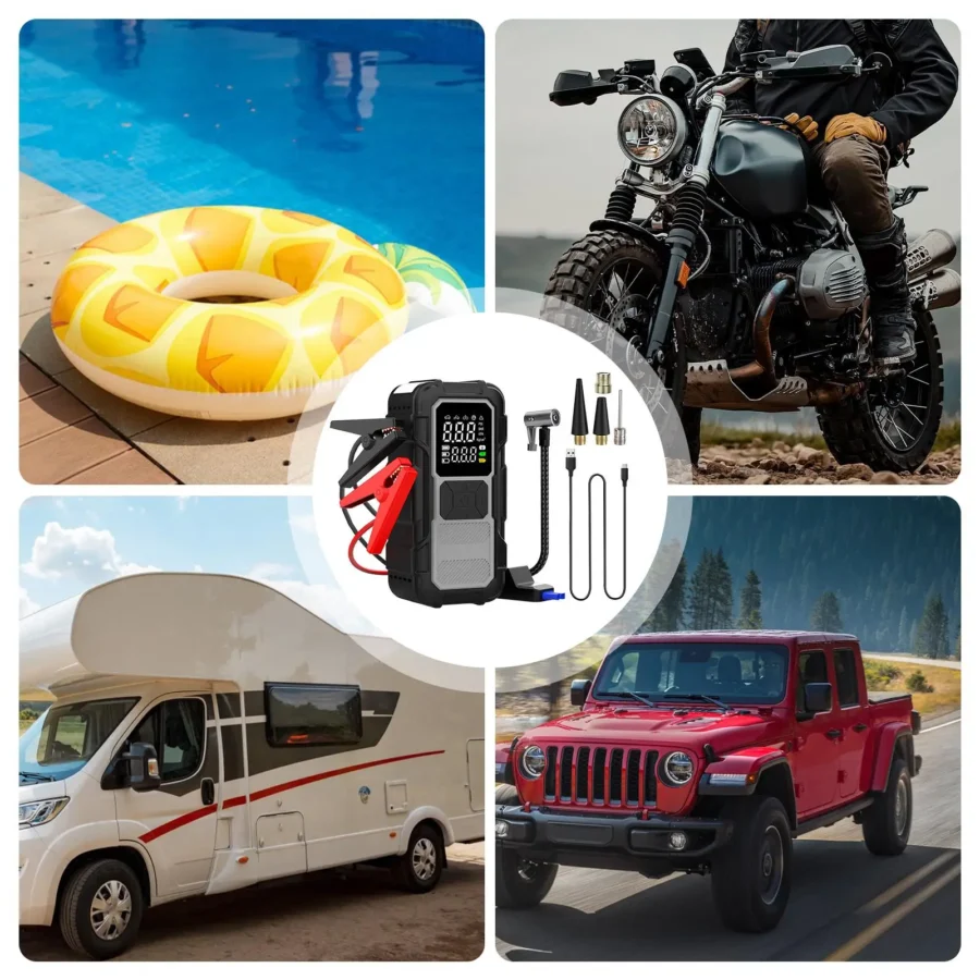 Car Emergency Jump Starter With Air Compressor Fast Charging Car Battery Power Pack With Jump Starter Cables - Image 6