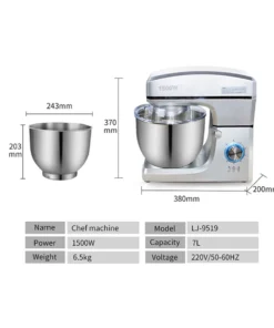 Alternative view of HPH2O 7L 1500W Electric Stand Mixer - Planetary Dough Blender for Home Use