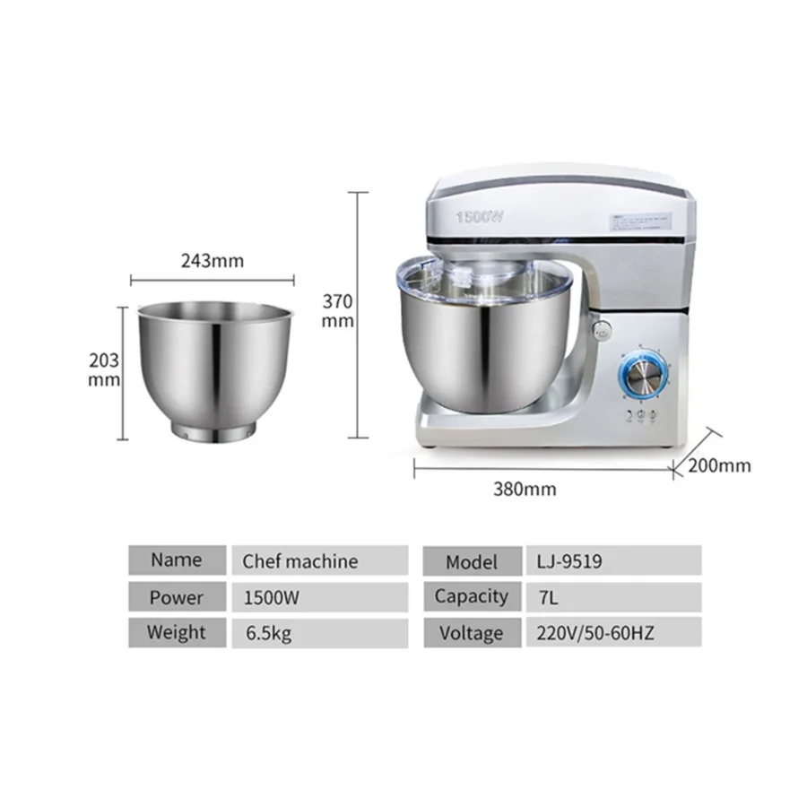 HPH2O 7L 1500W Electric Stand Mixer - Planetary Dough Blender for Home Use - Image 2