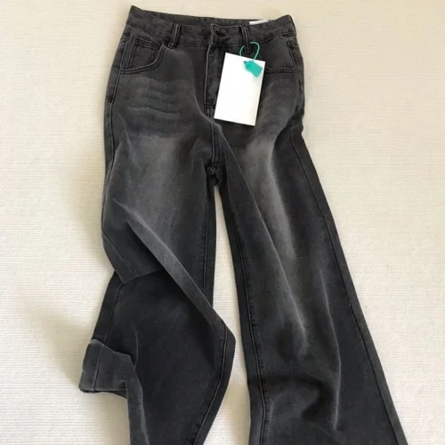 Lady Retro High Waist Straight Leg Jeans - Black/Gray